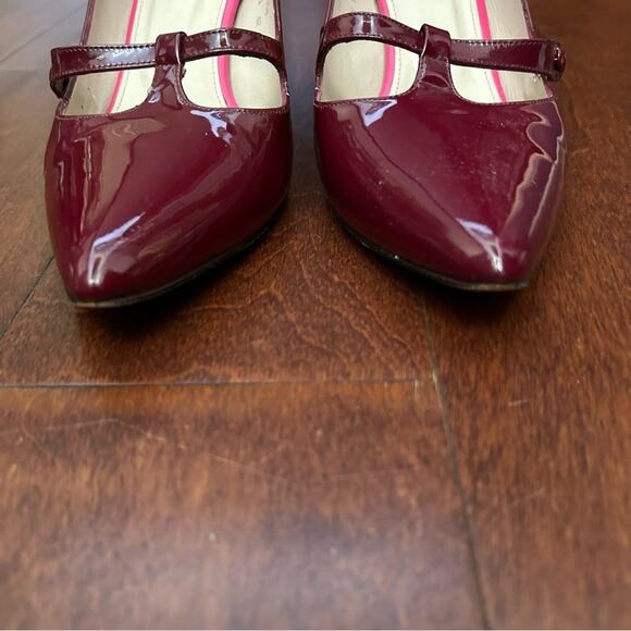 Boden Retro Oxblood Burgundy Patent Leather T Strap Heels, Mary Jane’s, Size 8.5 - Picture 7 of 16